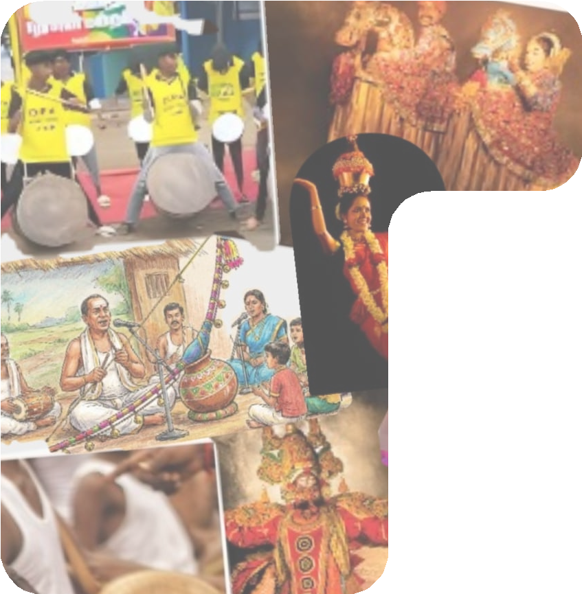Tamil folk performers, dancers and traditional musicians at the Mela